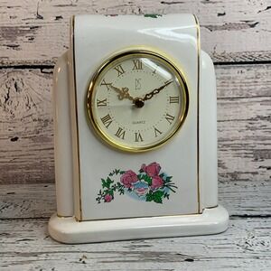 PS Limited Edition (Paul Sebastian) Quartz Mantel Clock Floral Accent Desk Decor